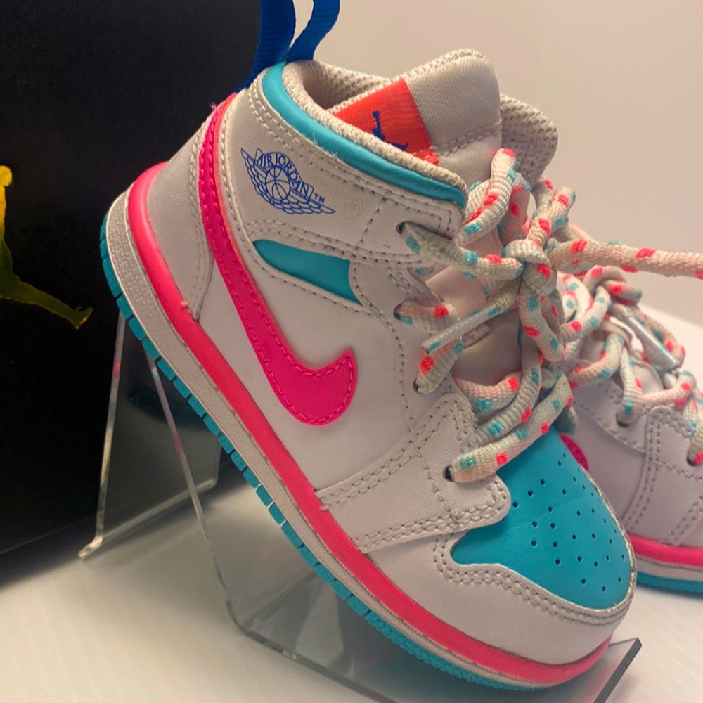 Nike Air Jordan 1 Retro Mid White Pink Green Soar TD Toddler Size 7C 644507 102